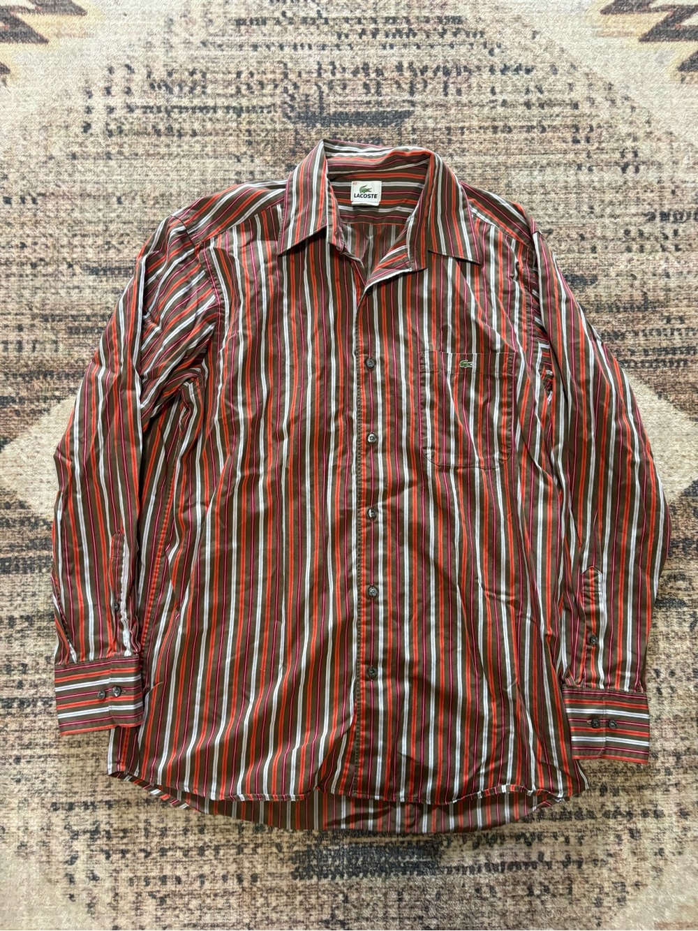 Lacoste Shirt Mens Large 42 Multicolor Striped Button Front Long Sleeve Cotton